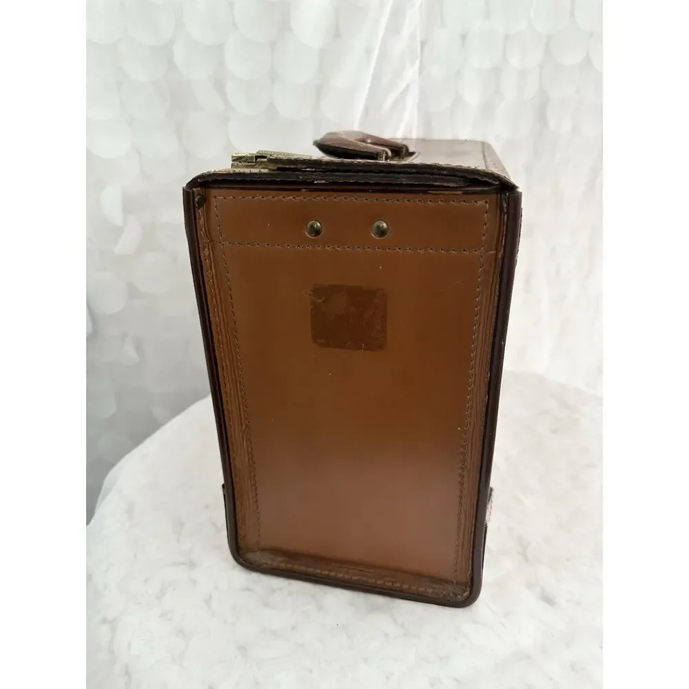 Vintage 50s Brown Leather Briefcase Attaché Case With 2 Keys Home Decor Legal